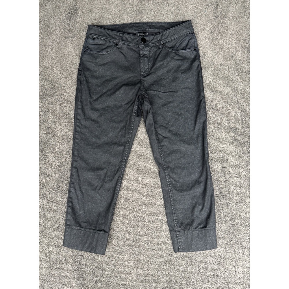 Divided H&M Black Coated Denim Cropped Pants Size 10 Shimmer Waxed Cuffed Hem